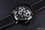 Forsining Volledige Black Skeleton Case Windmolen Designer Suede Riem Heren Horloge Topmerk Luxe Automatische Horloge Militaire Klok Mannen