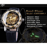 Winnaar Black Golden Retro Lichtgevende Handen Mode Diamant Display Mens Mechanisch Skeleton Horloges Topmerk Luxe Klok