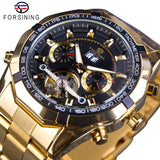 Forsining mannen Mechanische Horloge Top Merk Luxe Gouden Armband Horloge Kalender Display Zwarte Wijzerplaat Tourbillion Ontwerp