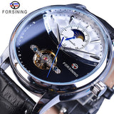 Forsining Automatische Self-Wind Mannen Jurk Horloge Zon Moon Phase Tourbillon Waterdichte Mannelijke Lederen Pols Horloges Relogio Masculino