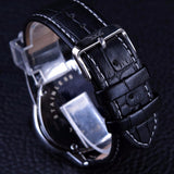 Jaragar Sport Fashion Design Heren Horloges Topmerk Luxe Automatische Horloge Driehoek 3 Dial Display Lederen Band Klok