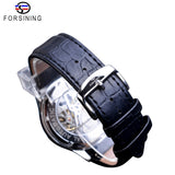 Forsining Luxe Brand Fashion Mechanische Horloges Lederen Band Heren Wit Hand Winding Skeleton Silver Case Klok Reloj Hombre