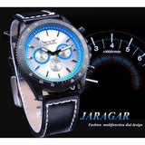 Jaragar Sport Racing Ontwerp Zwart Lederen Blauw 3 Wijzerplaat Leger Mechanische Mens Automatische Horloge Topmerk Luxe Klok