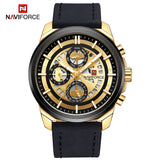 NAVIFORCE Mannen Gold Quartz Horloge mannen Mode Leger Sport Horloges Mannelijke 24 Uur Lederen Waterdichte Klok Relogio Masculino