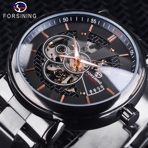 Forsining Racing Sport Klok Mannelijke Fashion Volledige Zwarte Klok Roestvrij Staal Lichtgevende mannen Automatische Horloges Top Merk Luxe