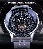 Jaragar Aviator Serie Zilver Rvs Toubillion Ontwerp Schaal Dial Heren Horloges Top Brand Luxe Automatische Horloge Klok