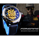 Forsining Sport Racing Golden Skull mannen Automatische Horloges Top Merk Luxe Water Resistant Lichtgevende Handen Blauw Echt