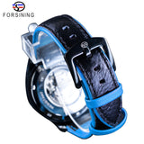 Forsining Sport Racing Golden Skull mannen Automatische Horloges Top Merk Luxe Water Resistant Lichtgevende Handen Blauw Echt