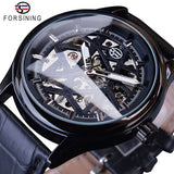 Forsining Mens Black Skeleton Mechanische Horloges Lederen Band Holle Lichtgevende Hand Winding Horloge Mannelijke Uur Relogio Klok