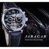 Jaragar Heren Horloges Automatische Tourbillon Mechanische Horloge Zwarte Kalender Klok Lederen Band Business Polshorloge Relojes Hombre