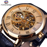 Forsining 3d Logo Ontwerp Holle Graveren Black Gold Case Leather Skeleton Mechanische Horloges Mannen Luxe Merk Heren Horloge