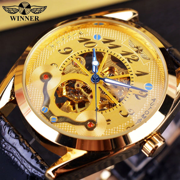 Winnaar Fashion Casual Designer Volledige Golden Case Skeleton Heren Horloges Topmerk Luxe Automatische Horloge Polshorloge Klok Mannen