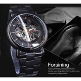 Forsining Racing Sport Klok Mannelijke Fashion Volledige Zwarte Klok Roestvrij Staal Lichtgevende mannen Automatische Horloges Top Merk Luxe