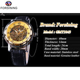 Forsining Retro Golden Skeleton Horloge Mechanische Horloge Automatische Self-wind Beweging Black Lederen Band