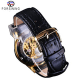 Forsining Skeleton Wit Golden Display Lichtgevende Handen heren Mechanische Horloge Transparant Case Opengewerkte relogio masculino