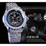 Jaragar Steampunk Sport Serie Tourbillon Unieke Zilveren Rvs Datum Maand Weergave Lichtgevende Auatomatic Horloges voor Mannen