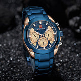 NAVIFORCE Horloge Mannen Mode Goud Blauw Quartz Horloges Rvs Waterdichte Klok Kalender 24 Uur Display Relogio Masculino