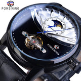 Forsining Automatische Self-Wind Mannen Jurk Horloge Zon Moon Phase Tourbillon Waterdichte Mannelijke Lederen Pols Horloges Relogio Masculino