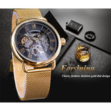 Forsining 2018 Zwart Gouden Open Werk Klok Mannelijke Mesh Band Ontwerp mannen Mechanische Horloges Top Merk Luxe Montre homme