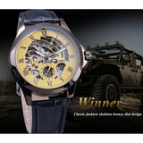 Winnaar Unieke Brons Display Design Militaire Sport Horloges mannen Automatische Horloges Lichtgevende Handen Skeleton Klok Mannelijke