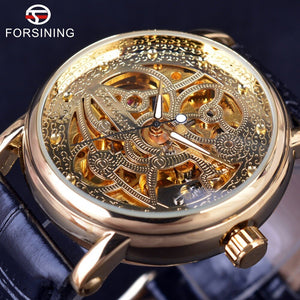 Forsining 3d skeleton twisting ontwerp gouden beweging binnen transparante case heren horloges topmerk luxe automatische horloges