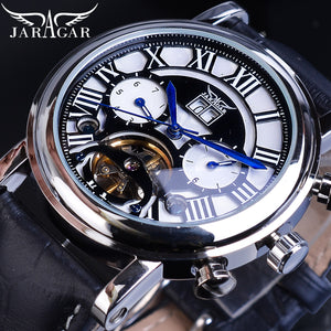 Jaragar Automatische Mechanische Horloge Heren Lederen Kalender Display Romeinse Tourbillion Horloges Top Merk Luxe Montre Homme