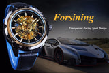 Forsining 2017 Sport Racing Ontwerp Lederen Transparant Case Mannelijke Polshorloge Mannen Horloge Topmerk Luxe Automatische Horloge