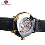 Forsining Golden Classic Versnelling Beweging Transparante Romeinse Retro Ontwerp Man Skeleton Mechanische Lederen Riem Mannen Polshorloge