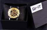 Skeleton Rvs Golden Case Mannelijke Klok Luxe Montre Homme Lederen Band Polshorloge Relogio Mannelijke Mannen Mechanische Horloge