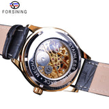 Forsining Retro Golden Rvs Creatieve Horloge mannen Horloges Luxe Mode Skelet Polshorloge Opengewerkte Klok Zwart Band