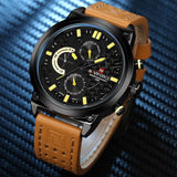 NAVIFORCE Topmerk Mannen Mode Lederen Sport Horloges mannen Waterdichte Datum Quartz Polshorloge Mannelijke Leger 24 Uur Analoge klok