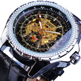 Jaragar Golden Skeleton Mens Horloge Automatische Self-Wind Silver Bezel Mechanische Sport Lederen Band Pols Relogio Mannelijke Klok Saat