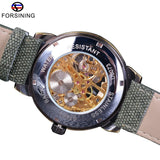 Forsining Topmerk Luxe Mechanische Skelet Horloge Retro Brons Ontwerp Romeinse Groen Nylon Band mannen Militaire Pols Horloges