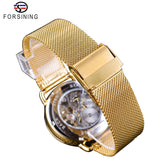 Forsining 2018 Zwart Gouden Open Werk Klok Mannelijke Mesh Band Ontwerp mannen Mechanische Horloges Top Merk Luxe Montre homme