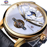 Forsining Automatische Self-Wind Mannen Jurk Horloge Zon Moon Phase Tourbillon Waterdichte Mannelijke Lederen Pols Horloges Relogio Masculino