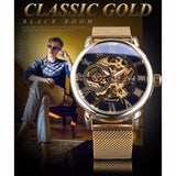 Forsining Transparant Case 2017 Mode 3D Logo Graveren Golden Rvs Mannen Mechanische Horloge Top Merk Luxe Skelet