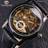 Forsining Royal Hollow Retro Ontwerp Zwart Lederen Band Zwarte Bezel Heren Horloge Topmerk Luxe Automatische Skelet Horloge