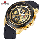 NAVIFORCE Mannen Gold Quartz Horloge mannen Mode Leger Sport Horloges Mannelijke 24 Uur Lederen Waterdichte Klok Relogio Masculino