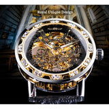 Winnaar Black Golden Retro Lichtgevende Handen Mode Diamant Display Mens Mechanisch Skeleton Horloges Topmerk Luxe Klok