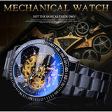 Winnaar 2019 Steampunk Black Golden Skeleton Klok Sport Mannen Mechanische Horloges Top Brand Luxe Relogio Masculino Lichtgevende Handen