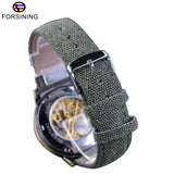 Forsining Topmerk Luxe Mechanische Skelet Horloge Retro Brons Ontwerp Romeinse Groen Nylon Band mannen Militaire Pols Horloges