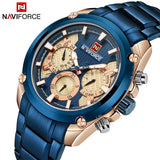 NAVIFORCE Horloge Mannen Mode Goud Blauw Quartz Horloges Rvs Waterdichte Klok Kalender 24 Uur Display Relogio Masculino