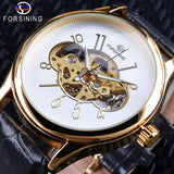 Forsining Skeleton Wit Golden Display Lichtgevende Handen heren Mechanische Horloge Transparant Case Opengewerkte relogio masculino