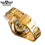 Winnaar Steampunk Mannen 3D Lichtgevende Schedel Ontwerp Gouden Staal Mens Waterdicht Automatic Skeleton Horloge Topmerk Luxe Klok