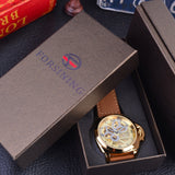 Forsining windmolen designer bruin suede strap golden bezel militaire casual serie automatische horloge heren horloges topmerk luxe