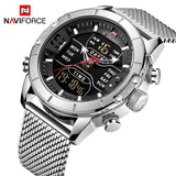 Nieuwe Mannen Mode Dual Display Horloge Heren Militaire Quartz Horloge Rvs Mesh Sport Horloges Analoge Digitale Mannelijke Klok