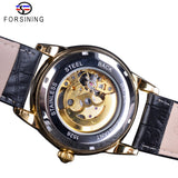 Forsining Officiële Exclusieve Verkoop Zwart Lederen Fashion Romeinse Nummer Ontwerp mannen Automatic Skeleton Horloges Golden Dial