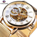 Forsining Mode Mannen Mechanische Horloge Skeleton Slim Romeinse Wijzerplaat Mesh Roestvrij Stalen Band Horloge Bedrijf Mannelijke Horloges Gift