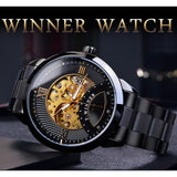 Winnaar 2019 Mens Automatische Horloge Mechanische Lichtgevende Hand Skeleton Business Zwart Roestvrij Stalen Band Horloges Relogio Masculino