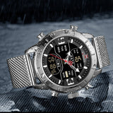 Nieuwe Mannen Mode Dual Display Horloge Heren Militaire Quartz Horloge Rvs Mesh Sport Horloges Analoge Digitale Mannelijke Klok